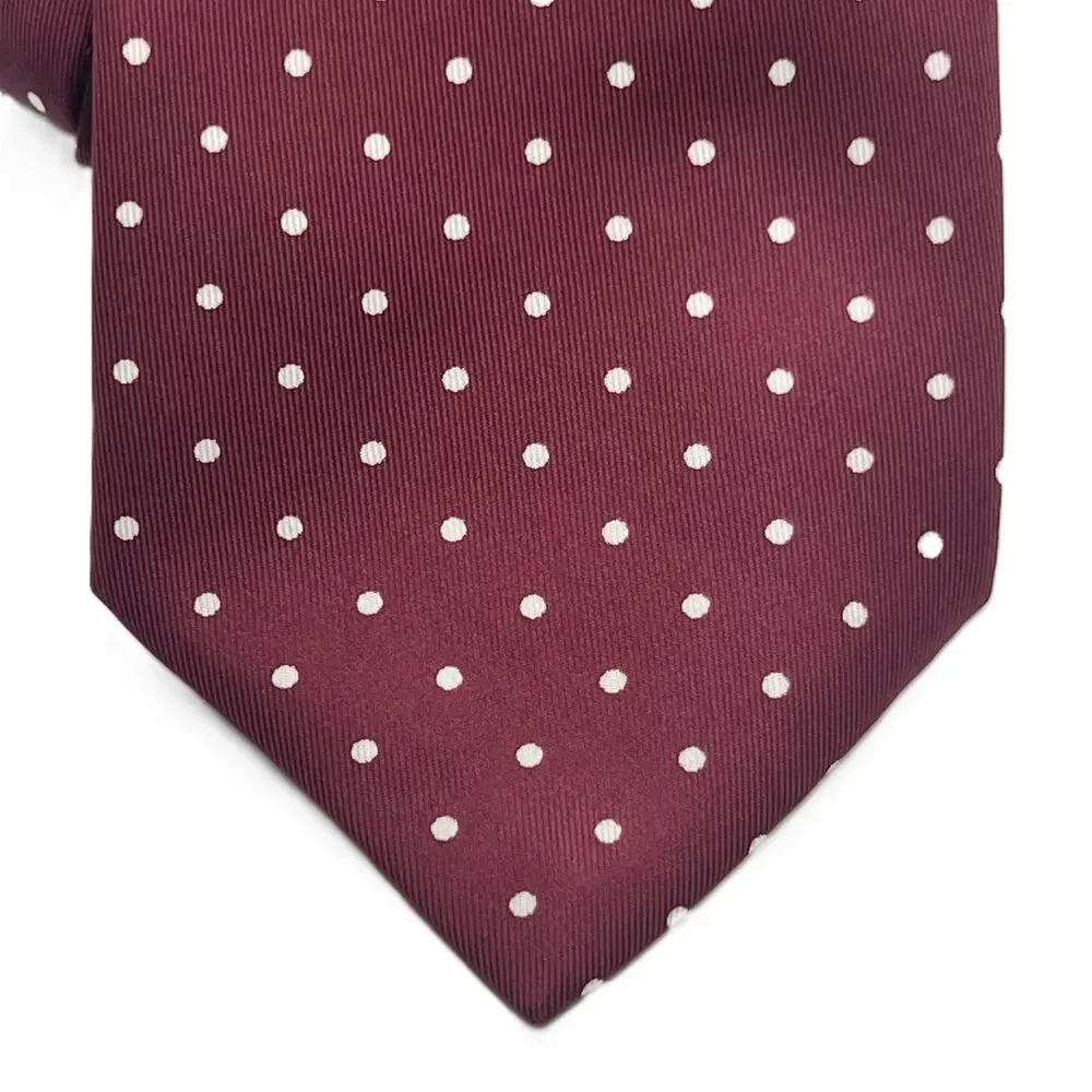 Harrods Silk Burgundy White Polka Dots Necktie Made in England Career College